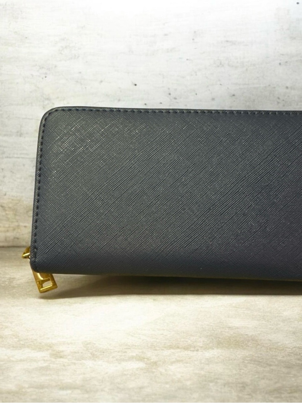 Saffiano Zip-Around Wallet in Navy with Gold Hardware